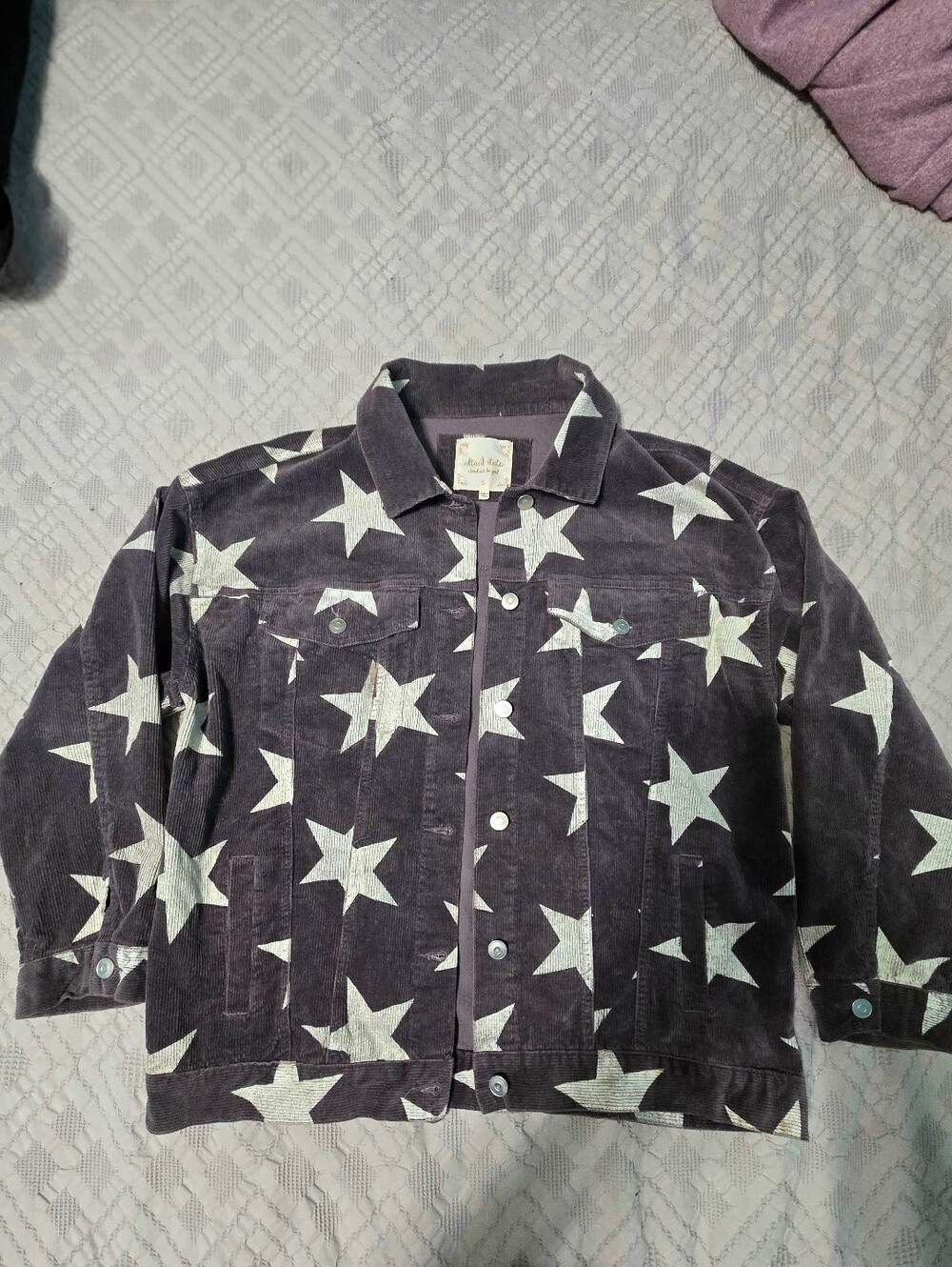 Altar'd State Dusty Lavender Corduroy Jacket with White Star Print